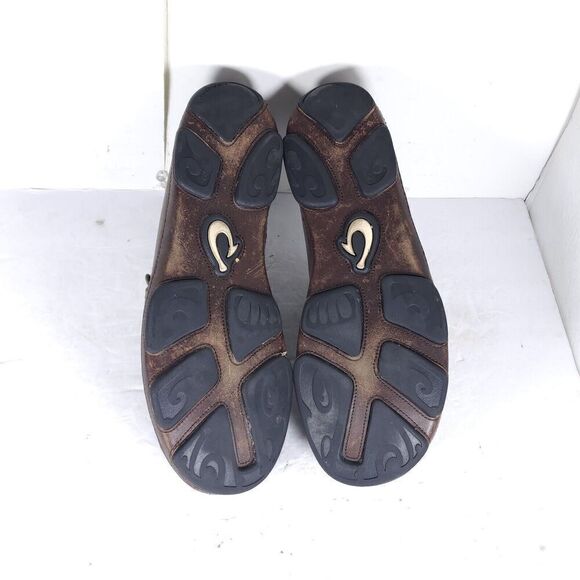 OluKai Men's Moloa US 10,5 Brown Leather Flats Loafer Slippers Shoes - Picture 12 of 14